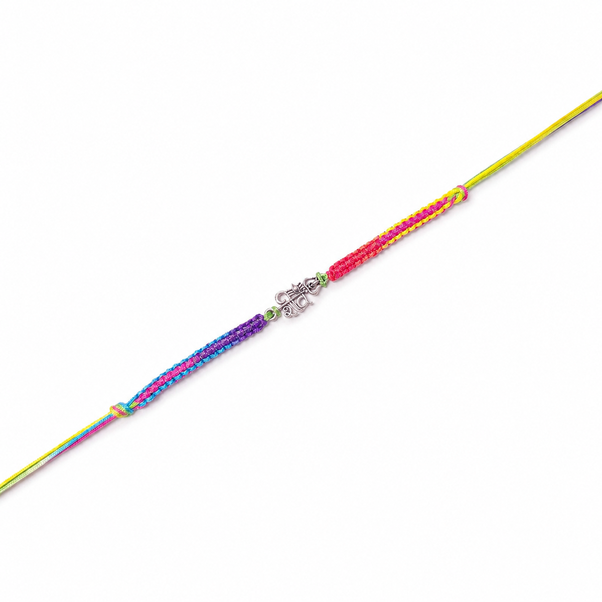 Trishul Charm Multicolour Braided 92.5 Silver Rakhi