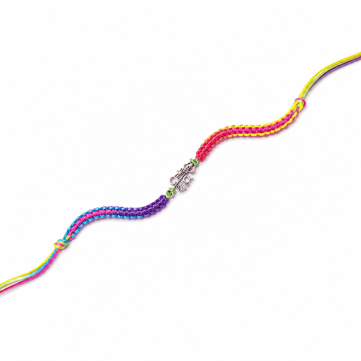Trishul Charm Multicolour Braided 92.5 Silver Rakhi