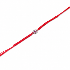 Antique Floral Stone 92.5 Silver Rakhi on Red Knotted Band