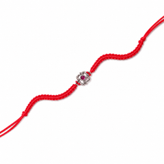 Antique Floral Stone 92.5 Silver Rakhi on Red Knotted Band