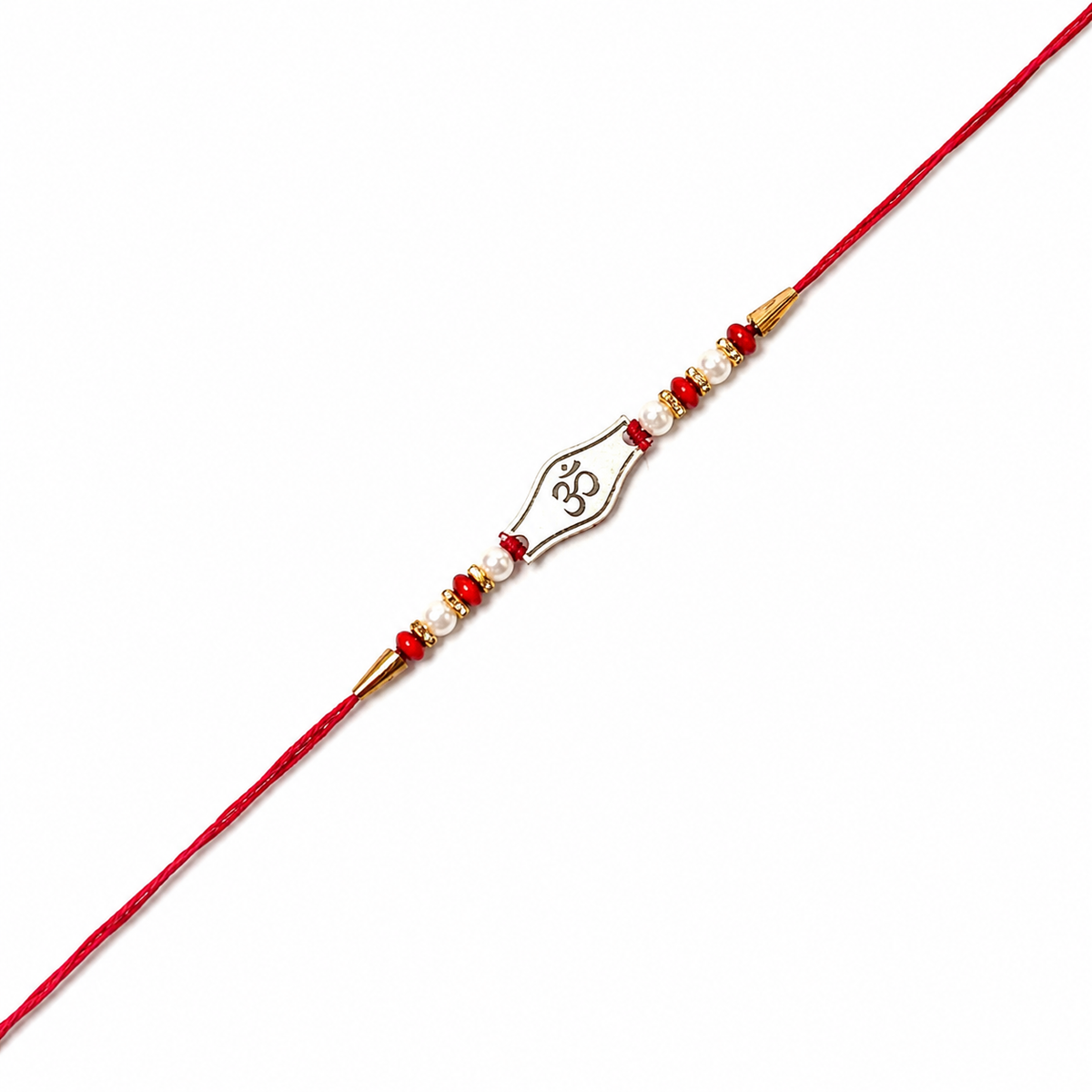 Om Gold-Plated 92.5 Silver Rakhi with Pearls on Red Thread