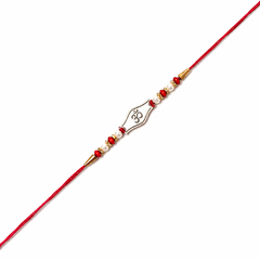Om Gold-Plated 92.5 Silver Rakhi with Pearls on Red Thread