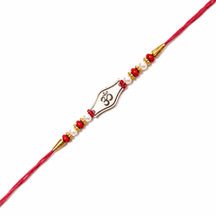 Om Gold-Plated 92.5 Silver Rakhi with Pearls on Red Thread