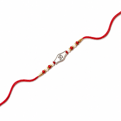 Om Gold-Plated 92.5 Silver Rakhi with Pearls on Red Thread