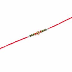 Smiley Charm Kids 92.5 Silver Rakhi with Green & Gold Beads