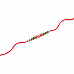 Pink Crown Kids 92.5 Silver Rakhi with Green & Gold Beads
