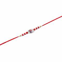 Printed Motif 92.5 Silver Oval Rakhi with Red Crystals