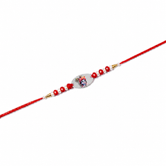 Printed Motif 92.5 Silver Oval Rakhi with Red Crystals