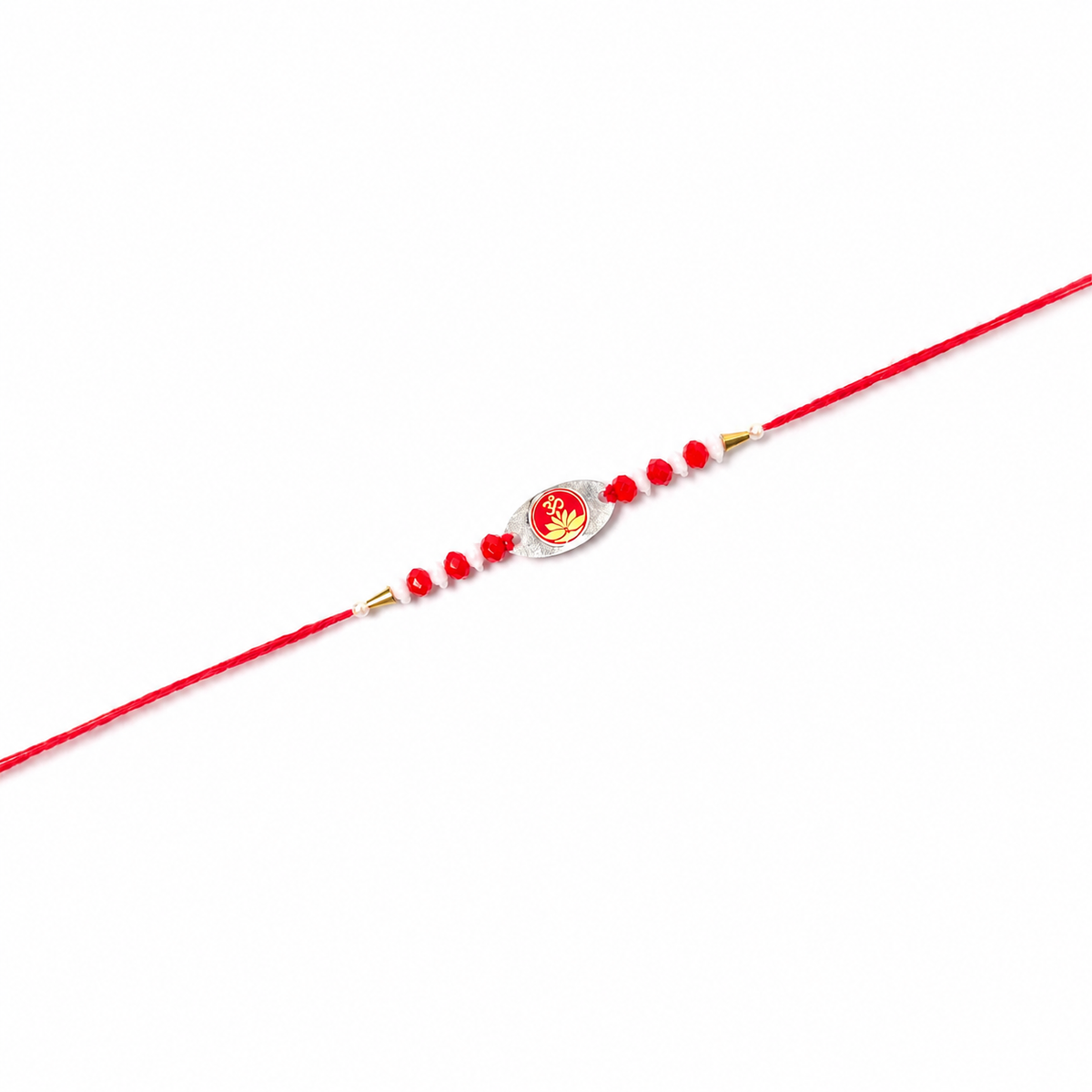 Floral Print Gold-Plated 92.5 Silver Rakhi with Red Crystals