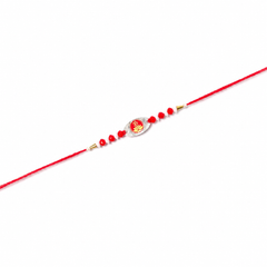 Floral Print Gold-Plated 92.5 Silver Rakhi with Red Crystals