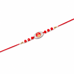 Floral Print Gold-Plated 92.5 Silver Rakhi with Red Crystals