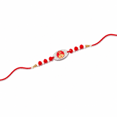 Floral Print Gold-Plated 92.5 Silver Rakhi with Red Crystals
