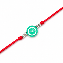 Lime Slice Charm Kids 92.5 Silver Rakhi on Red Cord