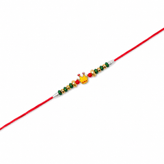 Little Crown Kids 92.5 Silver Rakhi with Green & Gold Beads
