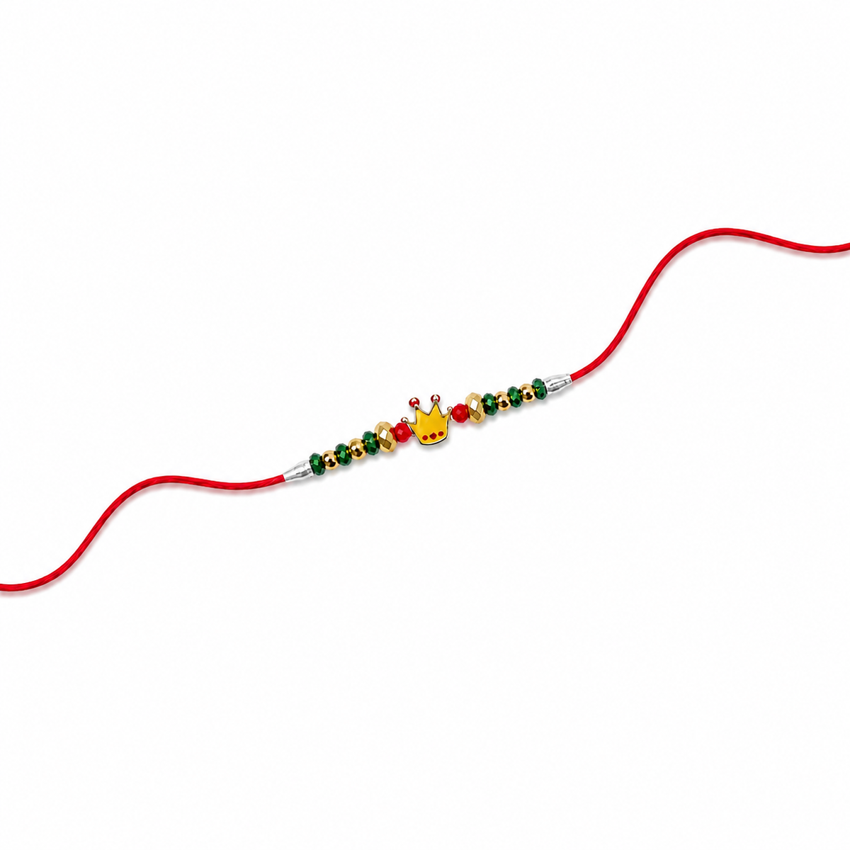 Little Crown Kids 92.5 Silver Rakhi with Green & Gold Beads