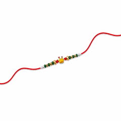 Little Crown Kids 92.5 Silver Rakhi with Green & Gold Beads