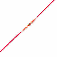 Red Blossom 92.5 Silver Rakhi with Golden Pearl Strand