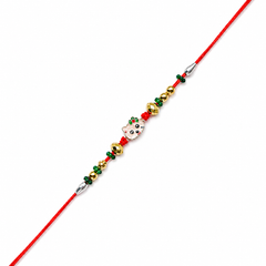 Cute Pink Charm Kids 92.5 Silver Rakhi with Green & Gold Beads