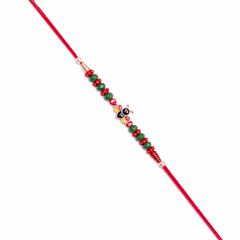 Ladybug Charm Kids 92.5 Silver Rakhi with Green Beads