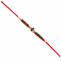 Ladybug Charm Kids 92.5 Silver Rakhi with Green Beads