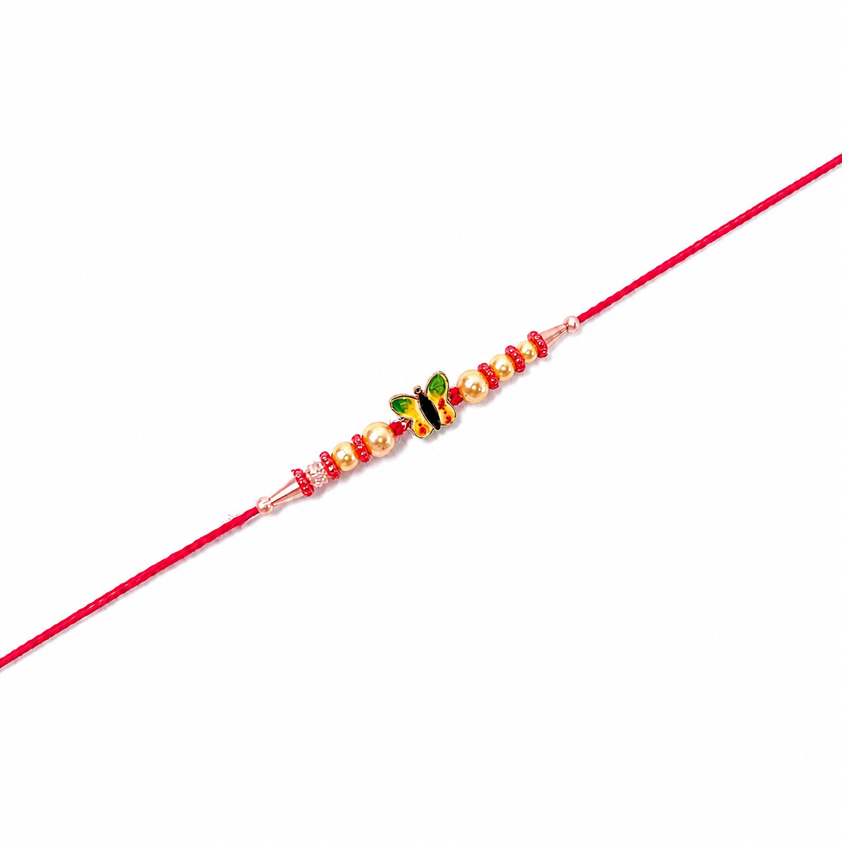 Butterfly Charm Kids 92.5 Silver Rakhi with Golden Pearls
