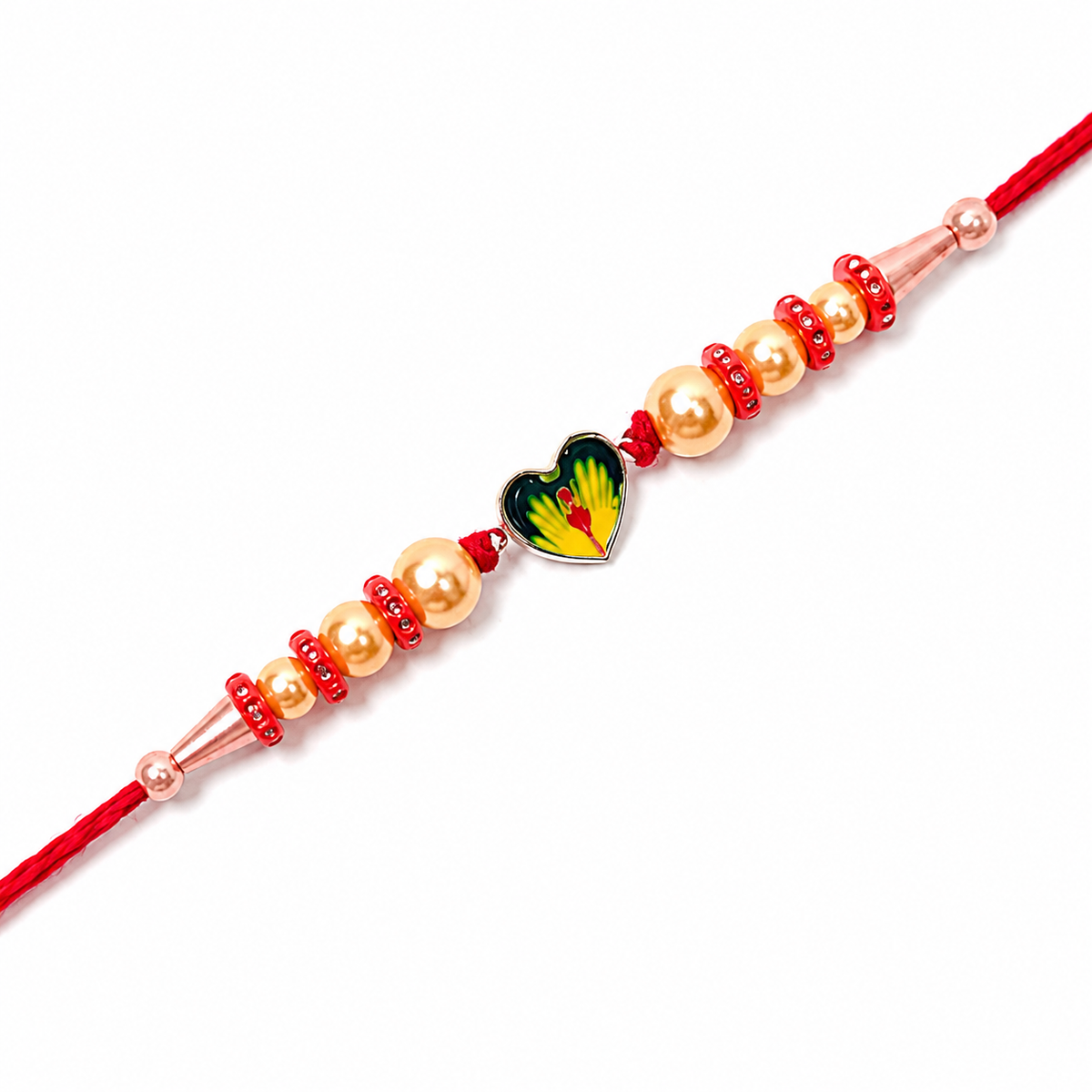 Colourful Heart 92.5 Silver Rakhi with Golden Pearls
