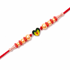 Colourful Heart 92.5 Silver Rakhi with Golden Pearls