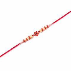 Red Daisy Charm 92.5 Silver Rakhi with Golden Pearls