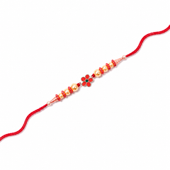 Red Daisy Charm 92.5 Silver Rakhi with Golden Pearls