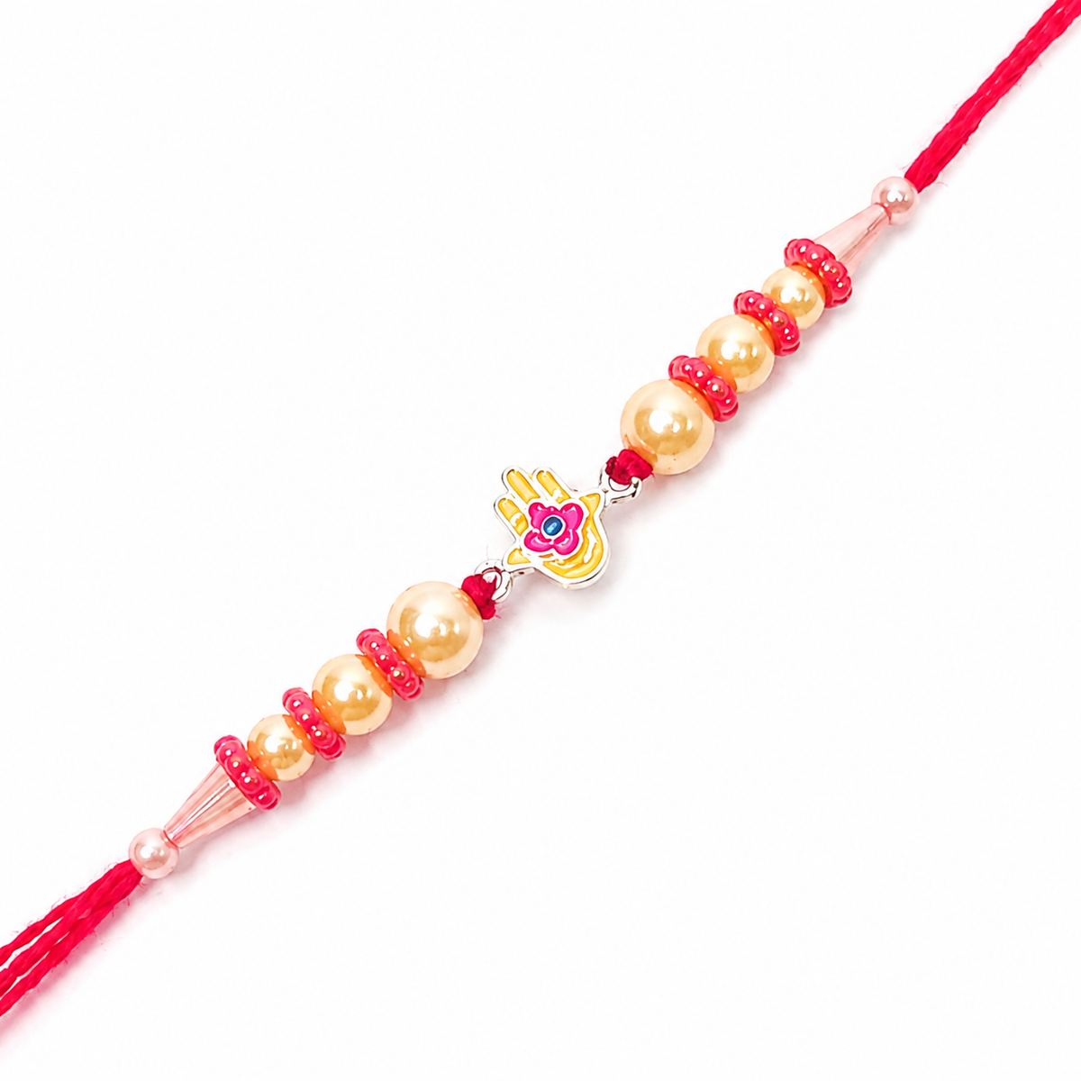 Hamsa Charm 92.5 Silver Rakhi with Golden Pearls