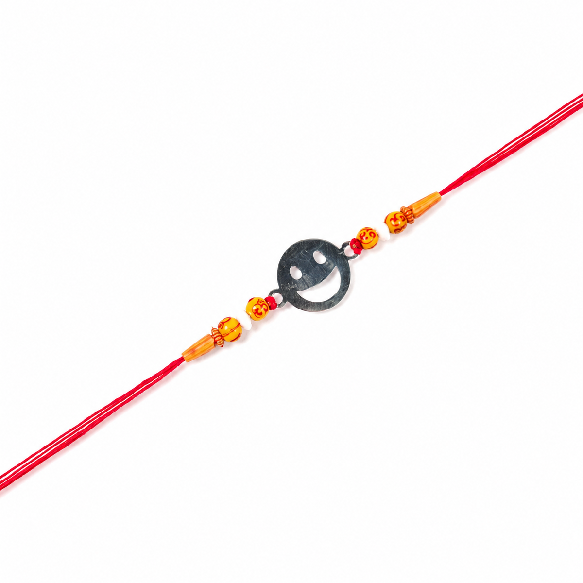 Smiley 92.5 Silver Rakhi with Amber Beads