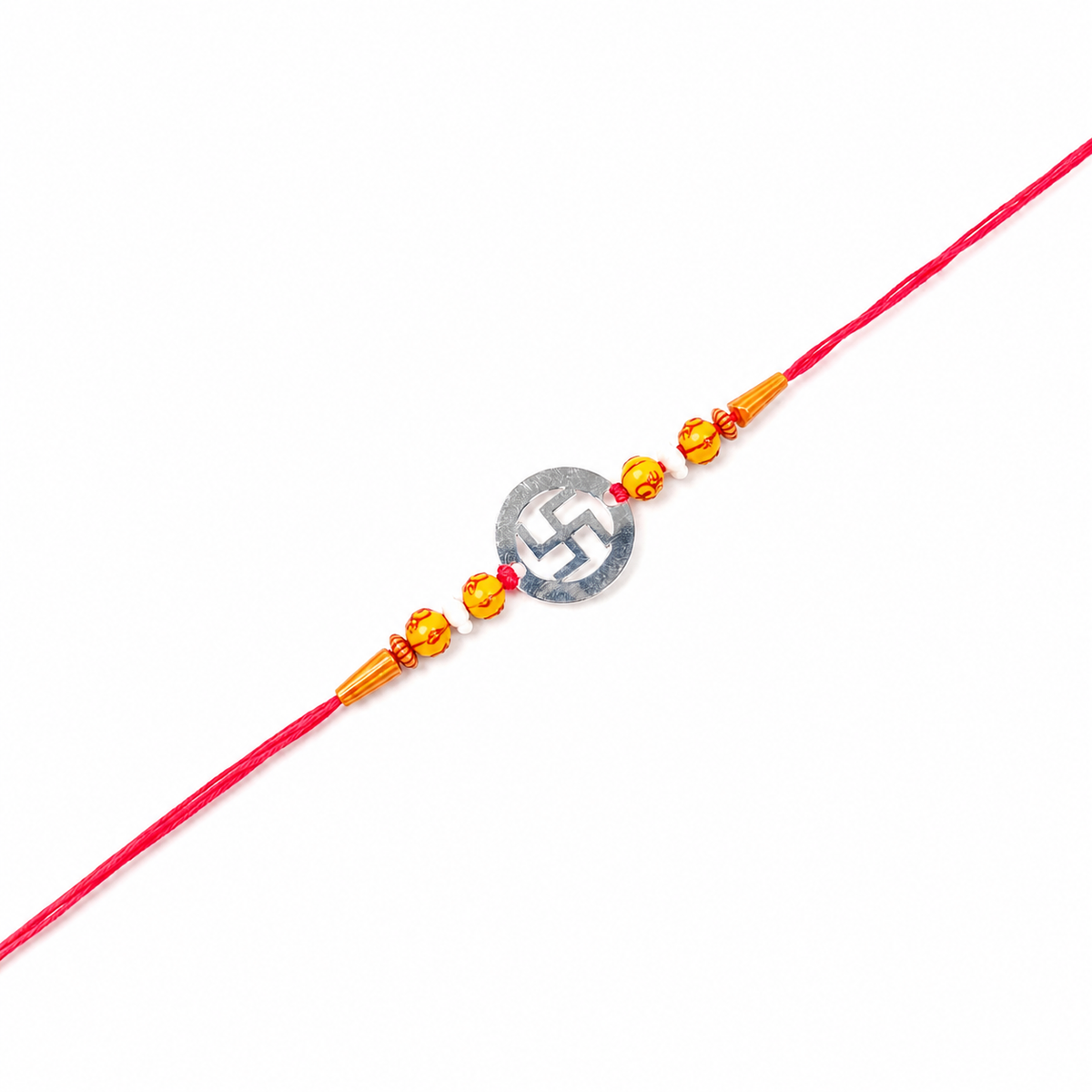 Shubh Swastik Cutout 92.5 Silver Rakhi with Amber Crystals
