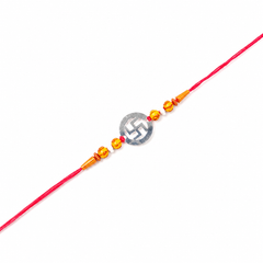 Shubh Swastik Cutout 92.5 Silver Rakhi with Amber Crystals