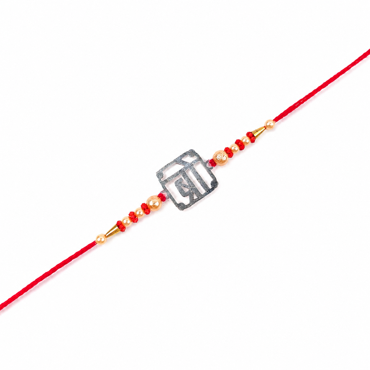 Shree Cutout Square 92.5 Silver Rakhi with Pearls