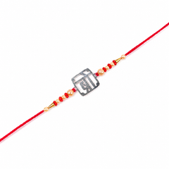 Shree Cutout Square 92.5 Silver Rakhi with Pearls