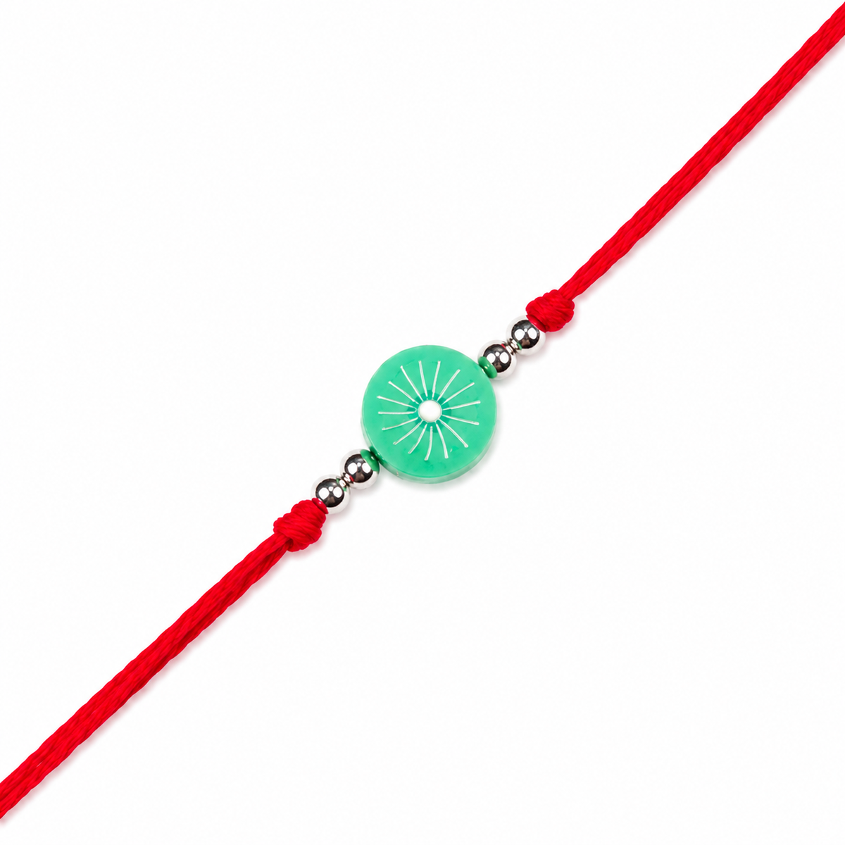 Kiwi Slice Charm Kids 92.5 Silver Rakhi on Red Cord
