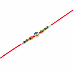 Cartoon Face Kids 92.5 Silver Rakhi with Green & Gold Beads