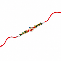 Cartoon Face Kids 92.5 Silver Rakhi with Green & Gold Beads