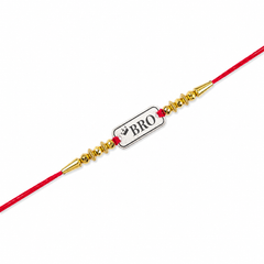 BRO Tag 92.5 Silver Rakhi with Gold Beads