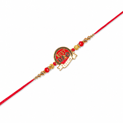 Traditional Enamel Motif 92.5 Silver Rakhi with Gold Beads