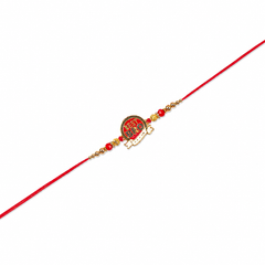 Traditional Enamel Motif 92.5 Silver Rakhi with Gold Beads