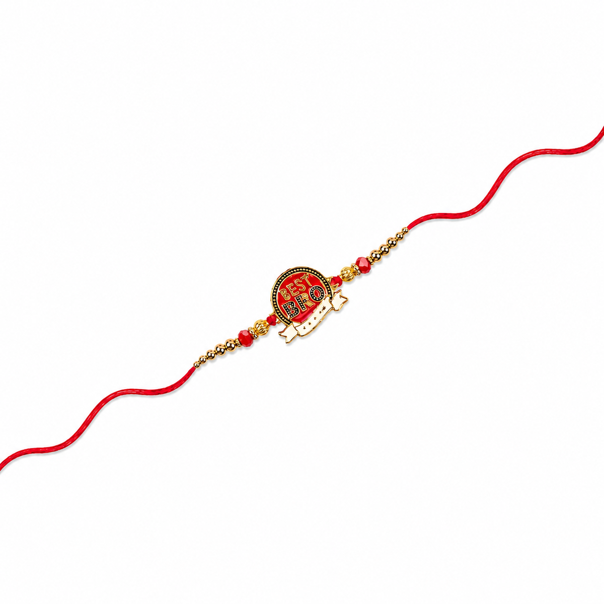 Traditional Enamel Motif 92.5 Silver Rakhi with Gold Beads