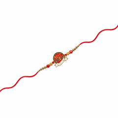 Traditional Enamel Motif 92.5 Silver Rakhi with Gold Beads