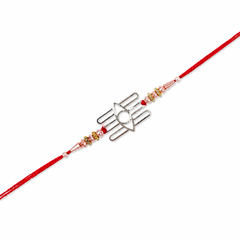 Mahakal Trishul Cutout 92.5 Silver Rakhi with Gold Accents