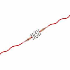 Mahakal Trishul Cutout 92.5 Silver Rakhi with Gold Accents