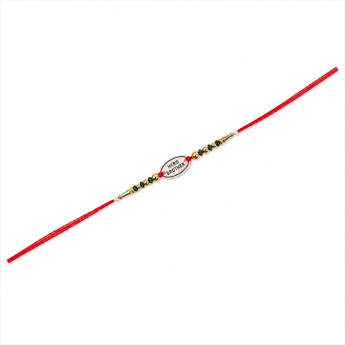 Hero Brother 92.5 Silver Rakhi with Green & Gold Beads