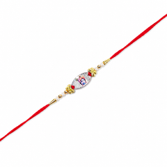 Pearl Oval 92.5 Silver Rakhi with Gold Floral Caps
