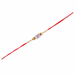 Pearl Oval 92.5 Silver Rakhi with Gold Floral Caps