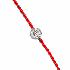 Trishul Stone-Studded Octagon 92.5 Silver Rakhi on Red Cord