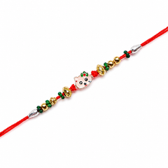 Cute Pink Charm Kids 92.5 Silver Rakhi with Green & Gold Beads